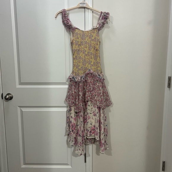 LoveShackFancy Pink Floral Silk Marceline Dress Size 4 US $375 - Picture 3 of 12